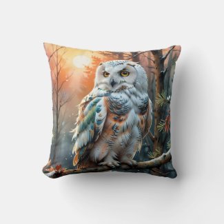 Colorful Snowy owl in Autumnal Forest