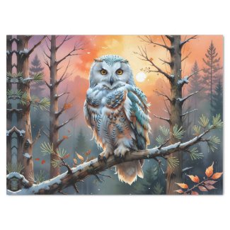 Colorful Snowy owl in Autumnal Forest