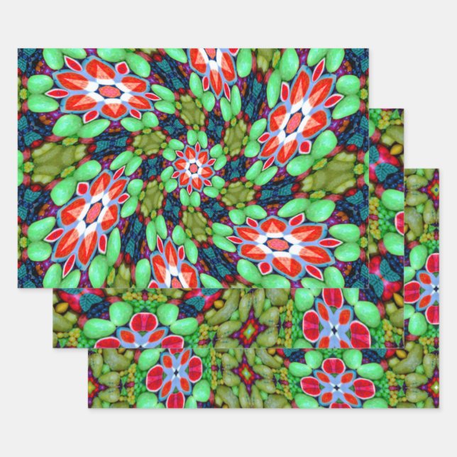 Colorful soap flower pattern wrapping paper sheets (Set)