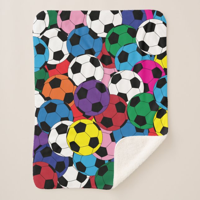 Colorful Soccer Ball Collage Sherpa Blanket (Front)