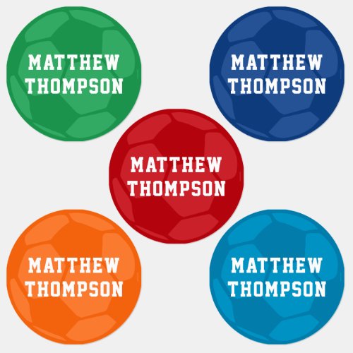 Colorful Soccer Ball Personalized Name Kids Labels