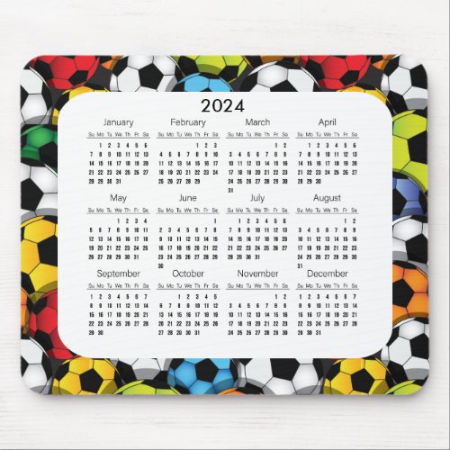 Colorful Soccer Balls 2024 Calendar Mousepad