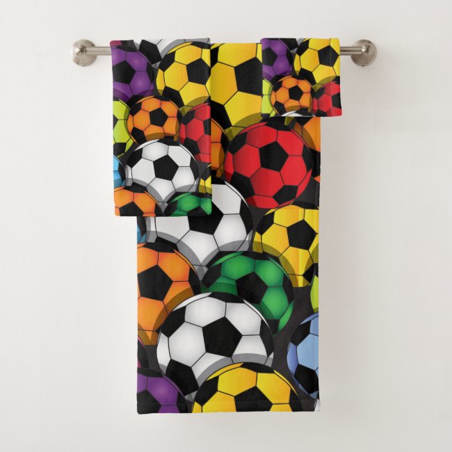 Colorful Soccer Balls Design Bath Towel Set