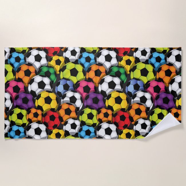 Colorful Soccer Balls Design Beach Towel
