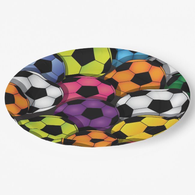 Colorful Soccer Balls Design Paper Party Plate