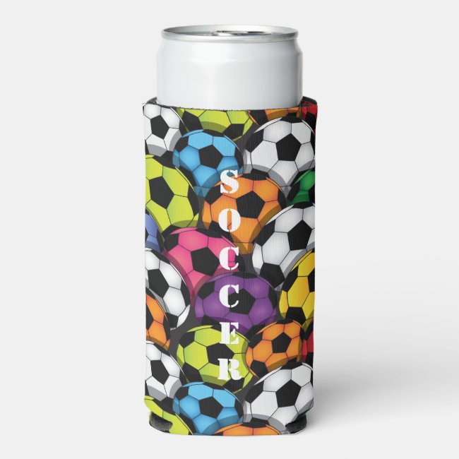 Colorful Soccer Balls Design Seltzer Can Cooler
