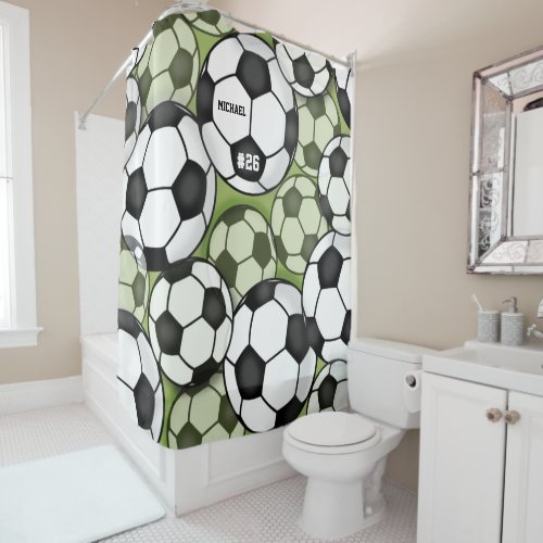 Colorful Soccer Balls Kids Boys Name Jersey Number Shower Curtain
