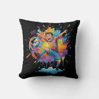 Colorful Soccer Boy Throw Pillow