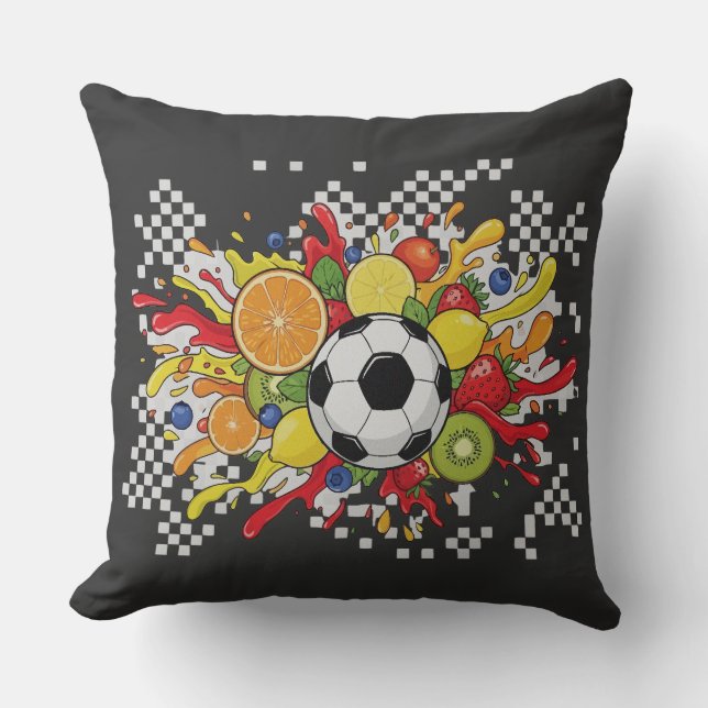 Colorful Soccer Checkerboard Throw Pillow (Front)