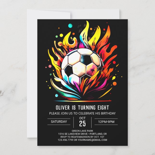 Colorful Soccer Children's Editable Birthday Invitation (Front)