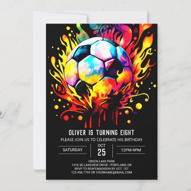  Colorful Soccer Kids Online Birthday Invitation (Front)