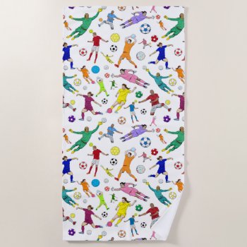 Colorful Soccer Players Pattern Beach Towel by judgeart at Zazzle
