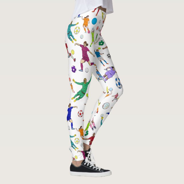 Colorful Soccer Players Pattern Leggings (Right)