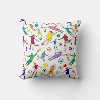 Colorful Soccer Players Pattern Throw Pillow by judgeart at Zazzle