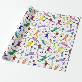 Colorful Soccer Players Pattern Wrapping Paper by judgeart at Zazzle