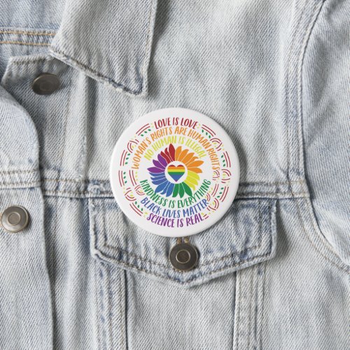 Colorful Social Justice Flower Word Art  Button