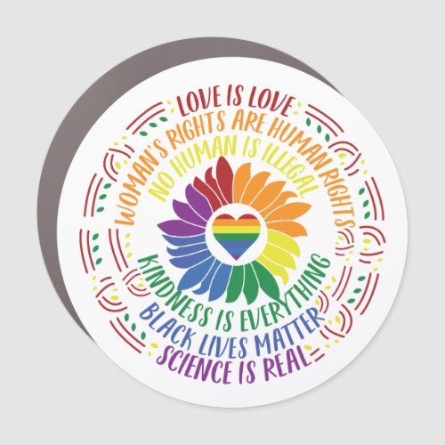 Colorful Social Justice Flower Word Art   Car Magnet