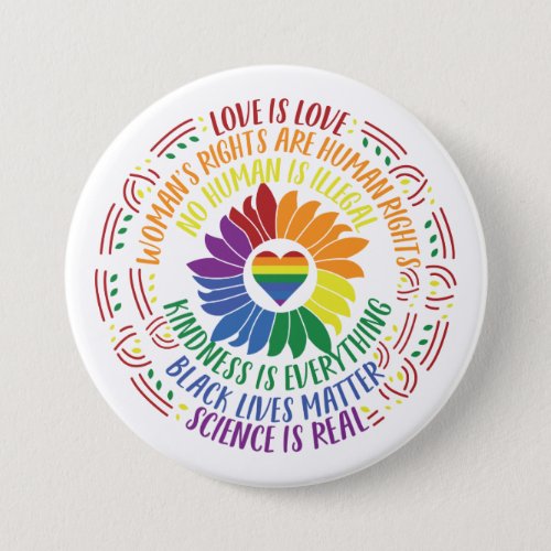 Colorful Social Justice Flower Word Art Large Button