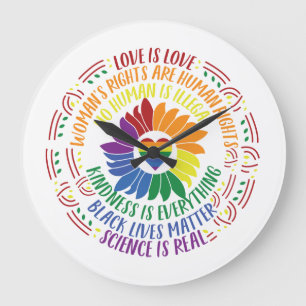Colorful Social Justice Flower Word Art Large Clock