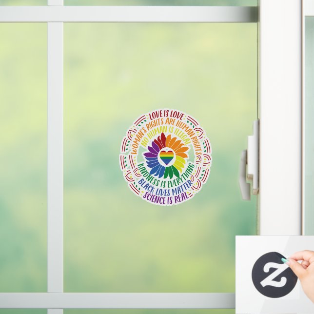 Colorful Social Justice Flower Word Art  Window Cling (Home)