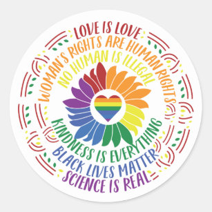 Colorful Social Justice Flower Word  Classic Round Sticker