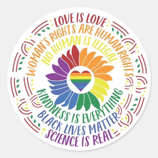 Colorful Social Justice Flower Word  Classic Round Sticker (Front)