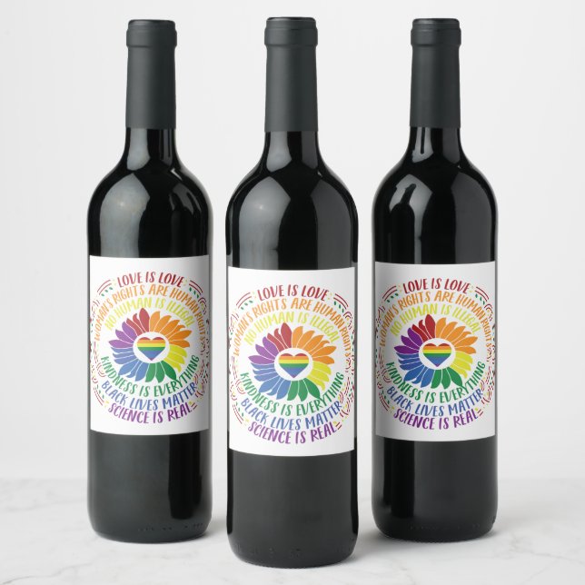 Colorful Social Justice Flower Word  Wine Label (Bottles)