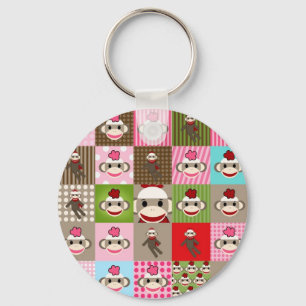 Colorful Sock Monkey Patchwork Keychain
