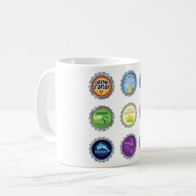 Colorful Soda Bottle Caps Coffee Mug (Front Left)