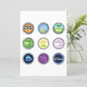 Colorful Soda Bottle Caps Invitation