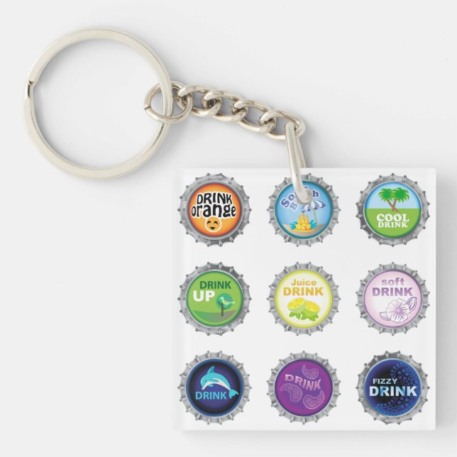 Colorful Soda Bottle Caps Keychain (Front)