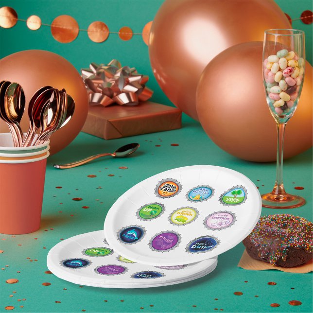 Colorful Soda Bottle Caps Paper Plates (Creator Uploaded)