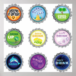 Colorful Soda Bottle Caps Poster