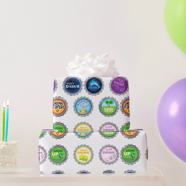 Colorful Soda Bottle Caps Wrapping Paper (Creator Uploaded)
