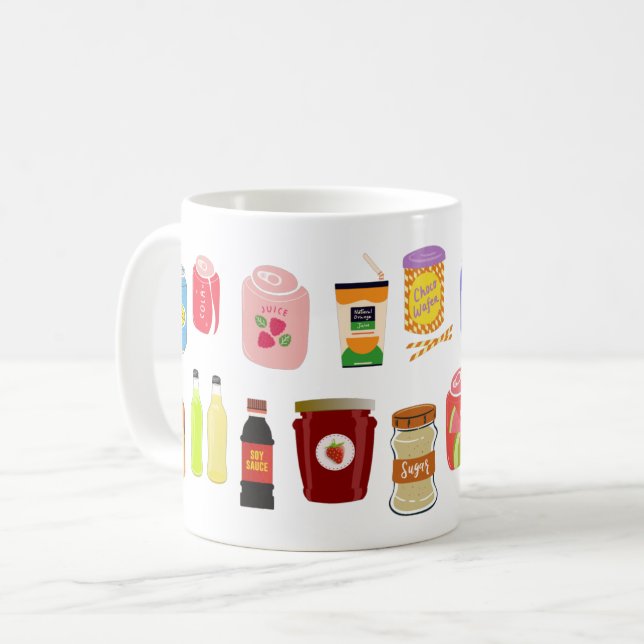 Colorful Soda Cans and Bottles Refreshment Design Coffee Mug (Front Left)