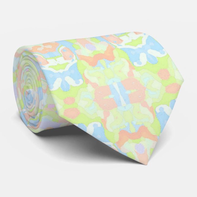 Colorful Soft Pastel Boho Trippy Hippie Mandala  Neck Tie (Rolled)