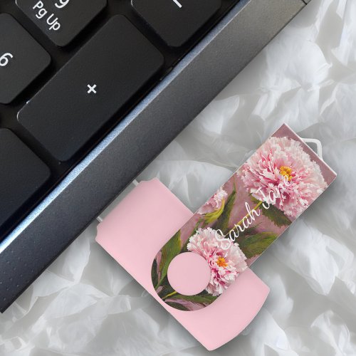 Colorful Soft Pink Carnation Blossoms Oil painting Flash Drive