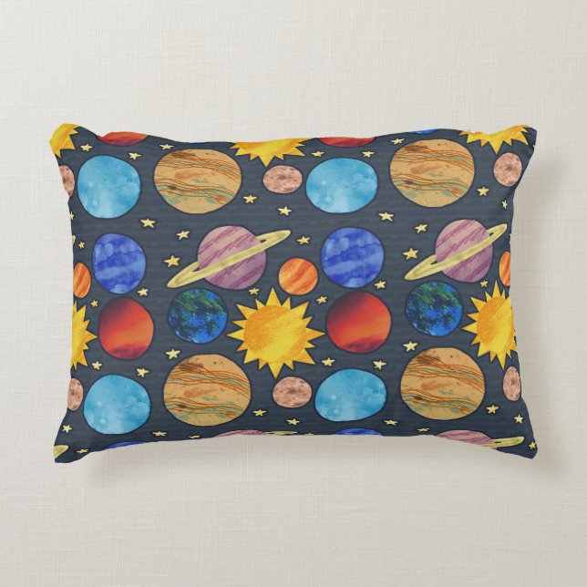 Colorful Solar System Accent Pillow (Front)