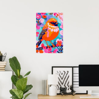 Colorful Songbird Poster – Vibrant Floral Design