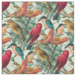 Colorful Songbirds &amp; Green Leaves Pattern  Fabric