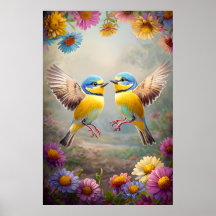 Colorful Songbirds in Bloom – Spring Floral Poster