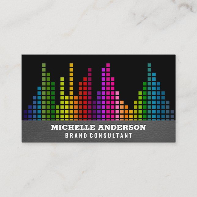Colorful Sound Bar Equalizer | Leather Background Business Card (Front)