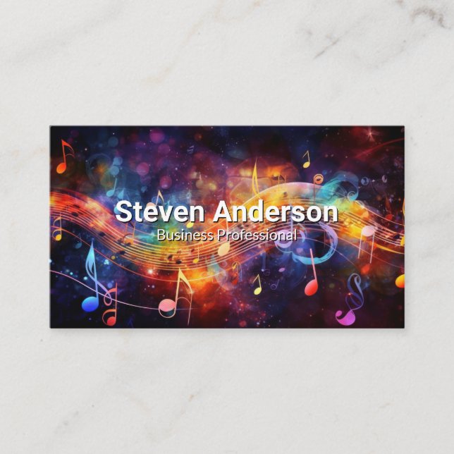 Colorful Sound Musical Notes Background Business Card (Front)