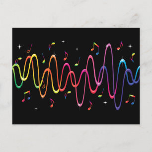 Colorful sound waves music musical notes postcard