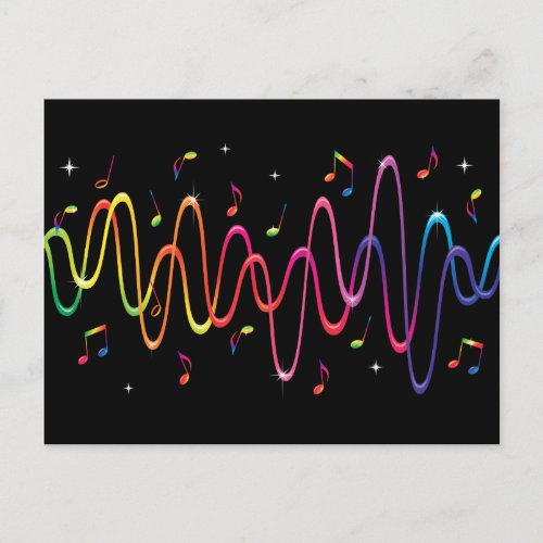 Colorful sound waves music musical notes postcard