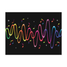 Colorful sound waves music musical notes postcard