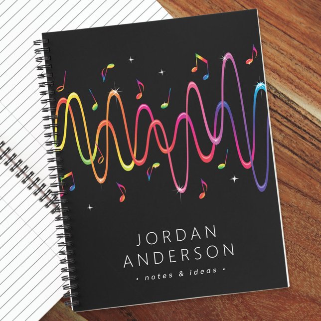 Colorful sound waves musical notes name and text notebook (Creator Uploaded)