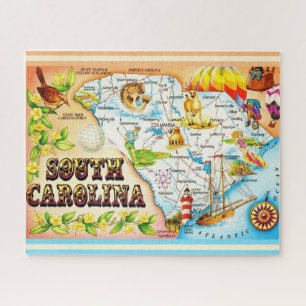 Colorful South Carolina Vintage Map Jigsaw Puzzle