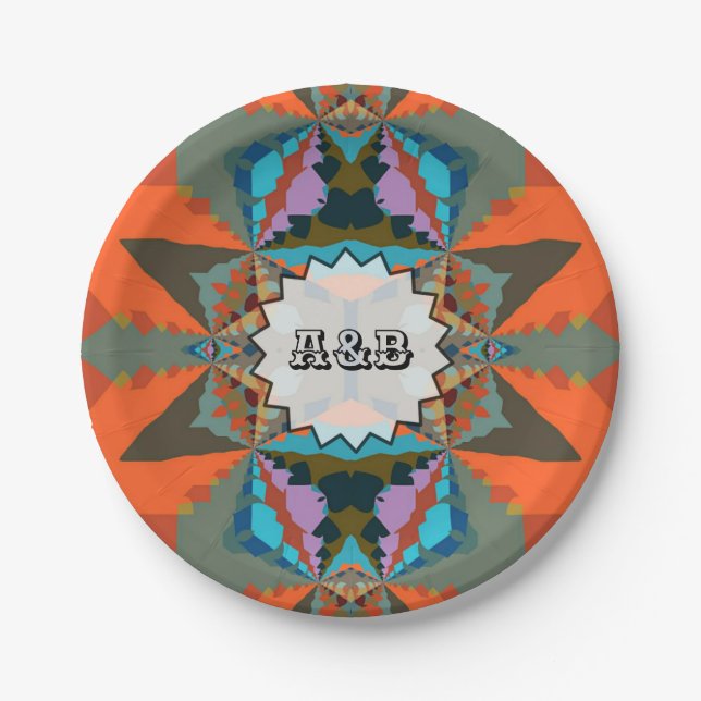 Colorful South Western Geometric Pattern Paper Plates (Front)