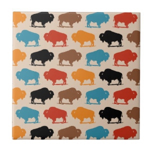 Colorful Southwestern Buffalo Pattern Ceramic Tile